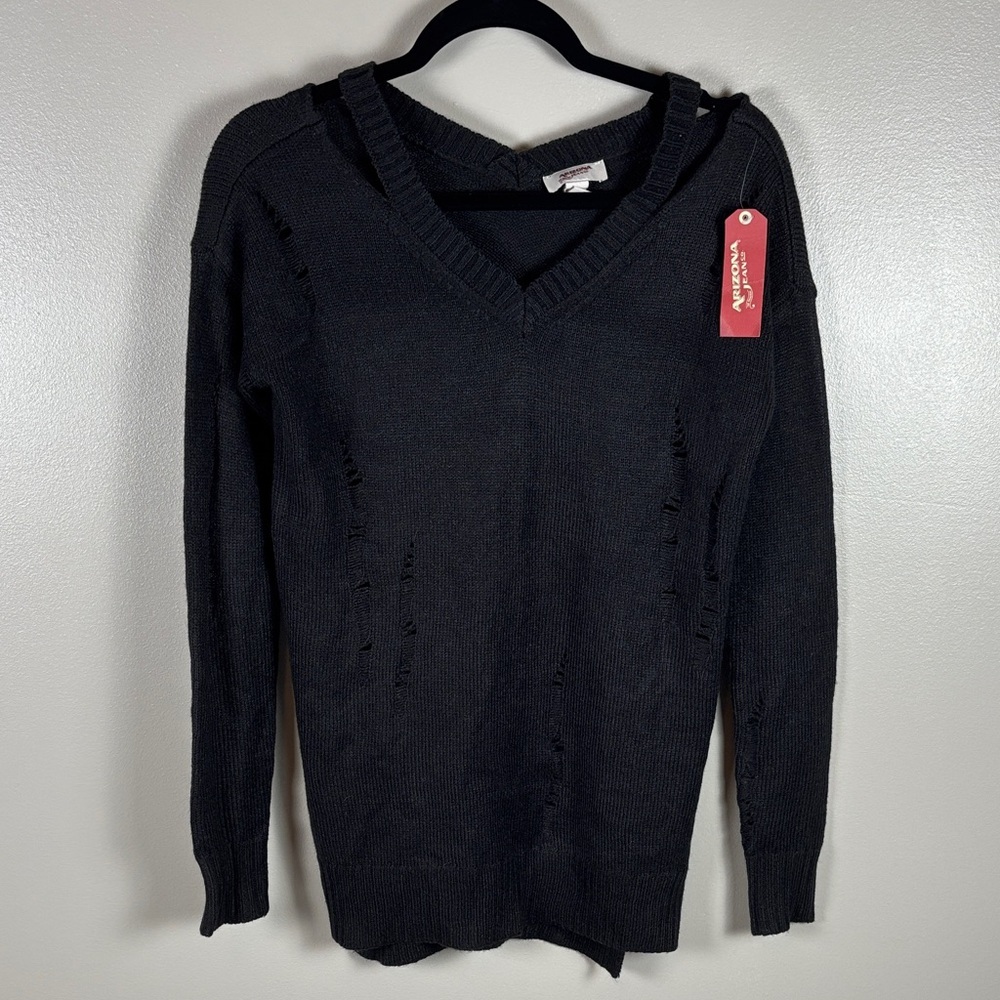 Black Distressed V-Neck Sweater